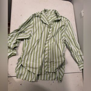 Aerie Sage Green and White Striped Shirt